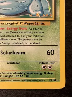Pokemon Card TCG Venusaur Base Set Holo Unlimited Rare Card 15/102 Lp - Image 4