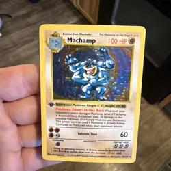 FIRST EDITION BASE SET SHADOWLESS HOLO POKEMON CARD MACHAMP 8/102 - Image 1