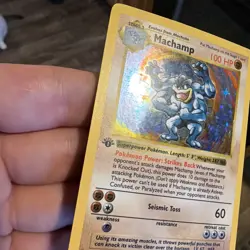 FIRST EDITION BASE SET SHADOWLESS HOLO POKEMON CARD MACHAMP 8/102 - Image 3