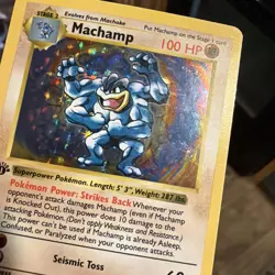 FIRST EDITION BASE SET SHADOWLESS HOLO POKEMON CARD MACHAMP 8/102 - Image 4