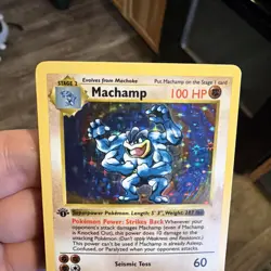 FIRST EDITION BASE SET SHADOWLESS HOLO POKEMON CARD MACHAMP 8/102 - Image 5