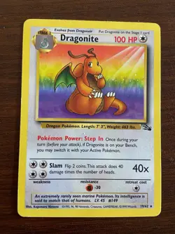 Pokemon TCG Dragonite Fossil Card 19/62 Rare 1999 - Image 1