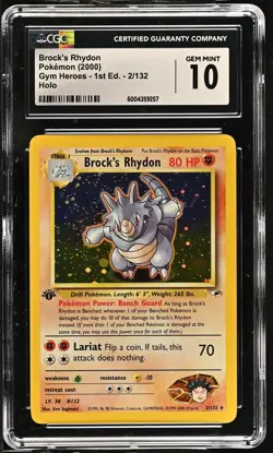 2000 Pokemon Brock's Rhydon Holo #2 Gym Heroes 1st Edition Gem Mint CGC 10 - Image 1
