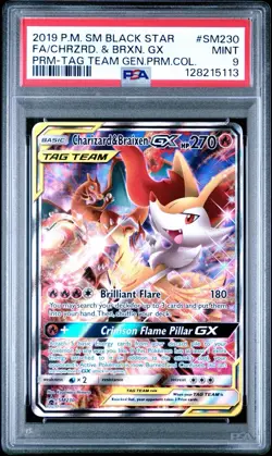 2019 POKEMON SM BSP #SM201 FA/ RESHIRAM & CHARIZARD GX PSA 9 - Image 1
