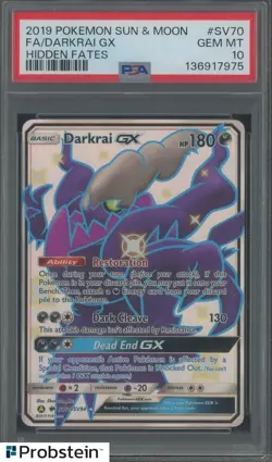 2019 Pokemon Sun & Moon Hidden Fates #SV70 FA/ Darkrai Gx PSA 10 GEM MINT - Image 1