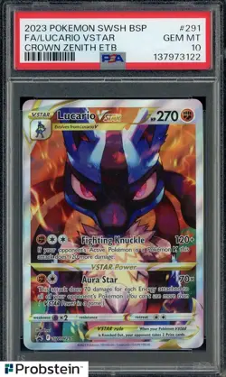 2023 Pokemon SWSH BSP Crown Zenith ETB #291 FA/ Lucario VSTAR PSA 10 GEM MINT - Image 1