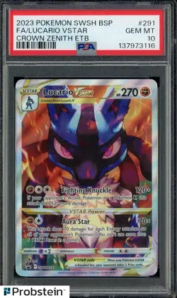 2023 Pokemon SWSH BSP Crown Zenith ETB #291 FA/ Lucario VSTAR PSA 10 GEM MINT - Image 1