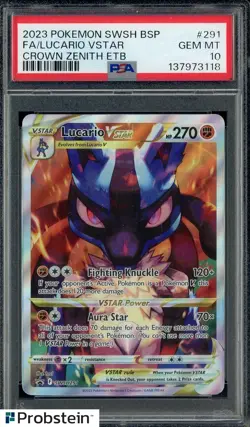 2023 Pokemon SWSH BSP Crown Zenith ETB #291 FA/ Lucario VSTAR PSA 10 GEM MINT - Image 1