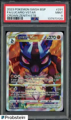 2023 Pokemon SWSH BSP Crown Zenith ETB #291 FA/ Lucario VSTAR PSA 9 MINT - Image 1