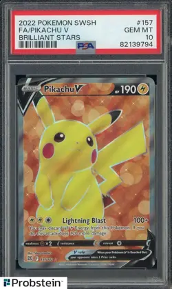2022 Pokemon SWSH Brilliant Stars #157 FA Pikachu V PSA 10 GEM MINT - Image 1