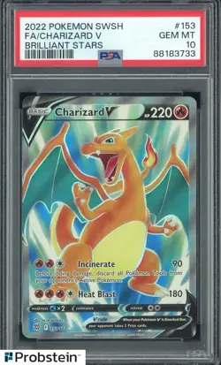 2022 Pokemon SWSH Brilliant Stars #153 FA Charizard V PSA 10 GEM MINT - Image 1