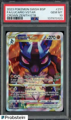 2023 Pokemon SWSH BSP Crown Zenith ETB #291 FA/ Lucario VSTAR PSA 10 GEM MINT - Image 1