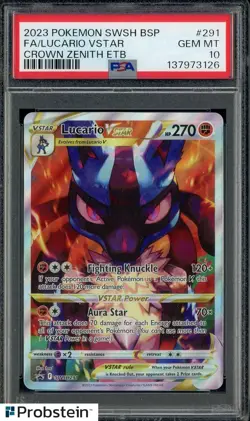 2023 Pokemon SWSH BSP Crown Zenith ETB #291 FA/ Lucario VSTAR PSA 10 GEM MINT - Image 1