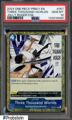 2024 One Piece PRB01 EN Jolly Roger Foil #057 Three Thousand Worlds PSA 10 - Image 1