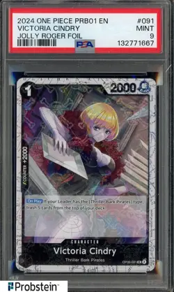 2024 One Piece PRB01 EN Jolly Roger Foil #091 Victoria Cindry PSA 9 MINT - Image 1