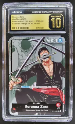 2022 ONE PIECE RORONOA ZORO MANGA ALT ART OP01-001 CGC 10 PRISTINE B PT - Image 1