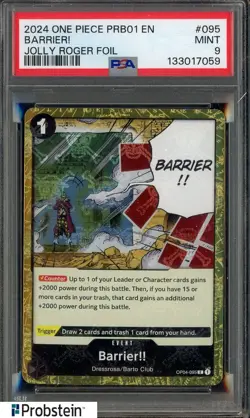 2024 One Piece PRB01 EN Jolly Roger Foil #095 Barrier! PSA 9 MINT - Image 1
