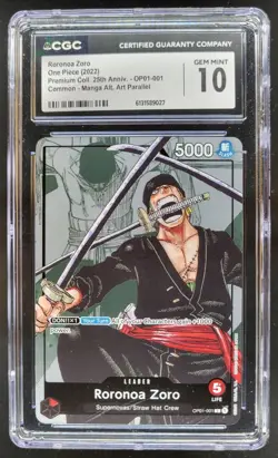 2022 ONE PIECE RORONOA ZORO MANGA ALT ART OP01-001 CGC 10 B PT - Image 1
