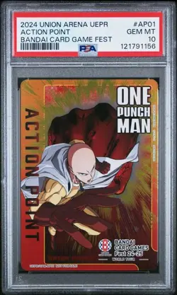 Union Arena One Punch Man Action Point Bandai Card Gam Fest OPM-AP01 PSA 10 - Image 1