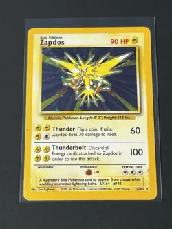 Zapdos 16/102 Base Set Holo Unlimited Rare Card Pokemon Card 1999 WoTC MP - Image 1