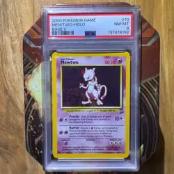 Pokemon 2000 Base Set 2 Mewtwo Holo Rare Card #10/130 PSA 8 - Image 1