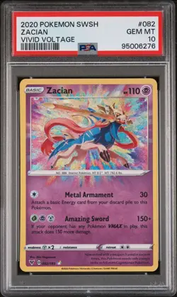 PSA 10 Pokemon TCG Zacian Amazing Rare Sword & Shield Vivid Voltage 082 GEM MINT - Image 1