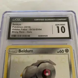 2019 Pokemon Beldum SV30/SV94 Hidden Fates: Shiny Vault Holo CGC 10 Gem Mint - Image 3