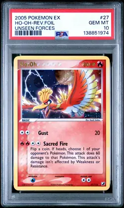 2005 POKEMON EX UNSEEN FORCES #27 HO-OH-REVERSE FOIL PSA 10 - Image 1