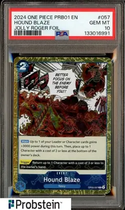 2024 One Piece PRB01 EN Jolly Roger Foil #057 Hound Blaze PSA 10 GEM MINT - Image 1