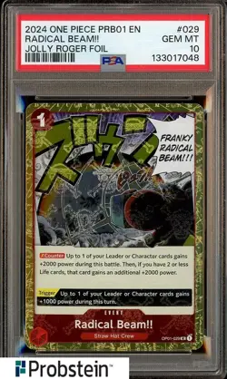 2024 One Piece PRB01 EN Jolly Roger Foil #029 Radical Beam!! PSA 10 GEM MINT - Image 1