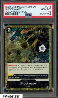 2024 One Piece PRB01 EN Jolly Roger Foil #014 Shockwave PSA 10 GEM MINT - Image 1