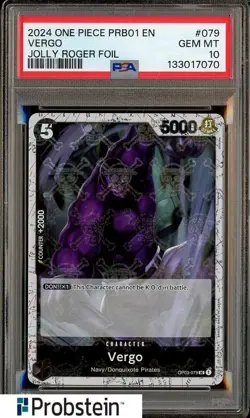 2024 One Piece PRB01 EN Jolly Roger Foil #079 Vergo PSA 10 GEM MINT - Image 1