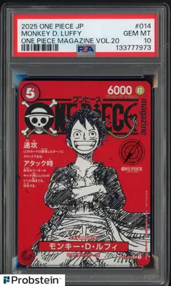 2025 ONE PIECE JPN PROMOS ONE PIECE MAGAZINE VOL.20 #014 MONKEY D. LUFFY PSA 10 - Image 1