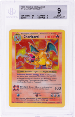 1999 Pokemon Base Set Charizard Shadowless Holo #4 BGS 9 - Image 1