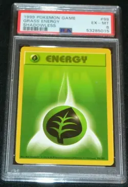 Shadowless Grass Energy # 99/102 Base Set Pokemon Trading Cards PSA 6 EX-MT - Image 1