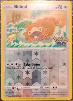 Bidoof 059/078 (Peelable Ditto Card) Pokemon GO Reverse Holo NM (Ditto) - Image 1