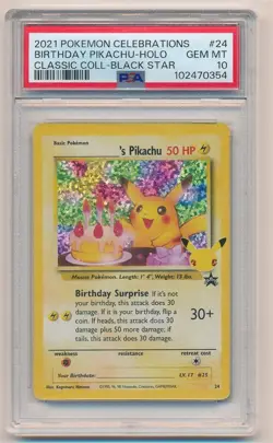 2021 POKEMON CELEBRATIONS CLASSIC BLACK STAR BIRTHDAY PIKACHU HOLO #24 PSA 10 - Image 1