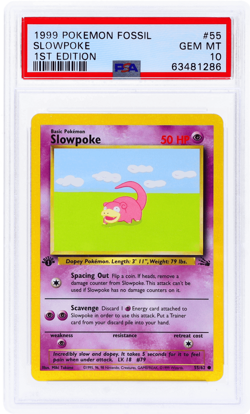 1999 Pokemon Fossil Slowpoke 1st Edition #55 PSA 10 - Image 1