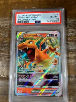 POKEMON 2022 SWSH Brilliant Stars CHARIZARD Vstar #018 PSA 10 Gem Mint RARE - Image 1