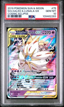 2019 POKEMON SUN & MOON COSMIC ECLIPSE #75 SOLGALEO & LUNALA GX PSA 10 - Image 1