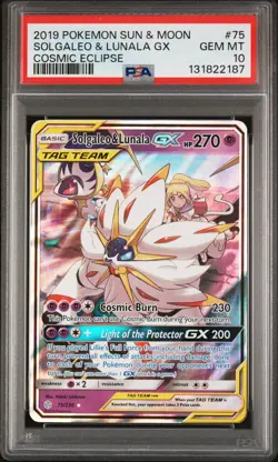 2019 POKEMON SUN & MOON COSMIC ECLIPSE #75 SOLGALEO & LUNALA GX PSA 10 - Image 1