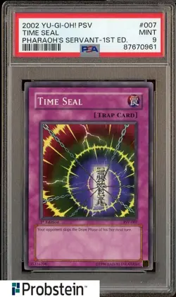 2002 Yu-Gi-Oh! Pharaoh's Servant 1st Edition #007 Time Seal PSA 9 MINT - Image 1