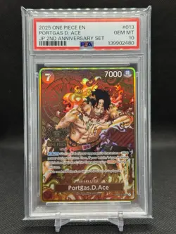 2025 ONE PIECE OP02-013 JAPANESE ENG 2ND ANNIVERSARY SET PORTGAS D. ACE PSA 10 - Image 1