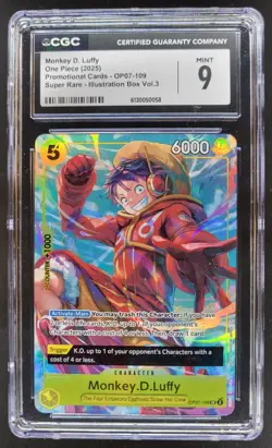 2025 ONE PIECE MONKEY D. LUFFY PROMO SUPER RARE OP07-109 CGC 9 B PT - Image 1