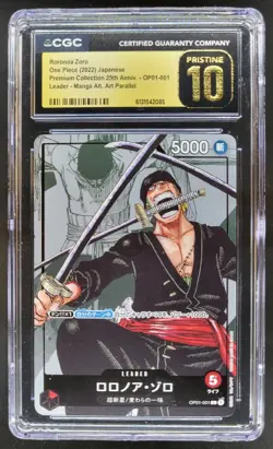 2022 ONE PIECE JP RORONOA ZORO MANGA ALT ART OP01-001 CGC 10 PRISTINE A PT - Image 1