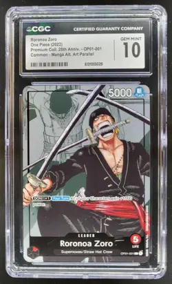 2022 ONE PIECE RORONOA ZORO 25TH ANNIV. MANGA ALT ART OP01-001 CGC 10 A PT - Image 1