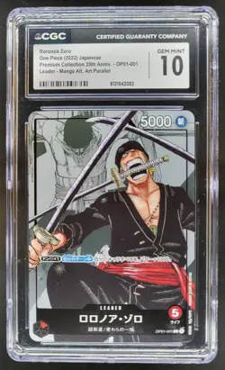 2022 ONE PIECE JP RORONOA ZORO MANGA ALT ART OP01-001 CGC 10 A PT - Image 1