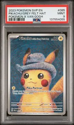 2023 POKEMON SVP BLACK STAR PROMO PIKACHU VAN GOGH GREY FELT HAT #085 PSA 9 - Image 1