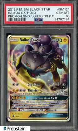 2018 Pokemon SM Black Star Legendary Johto Gx #SM121 Raikou Gx Holo PSA 10 - Image 1