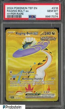 2024 Pokemon TEF En #218 Raging Bolt ex Hyper Rare PSA 10 GEM MINT - Image 1